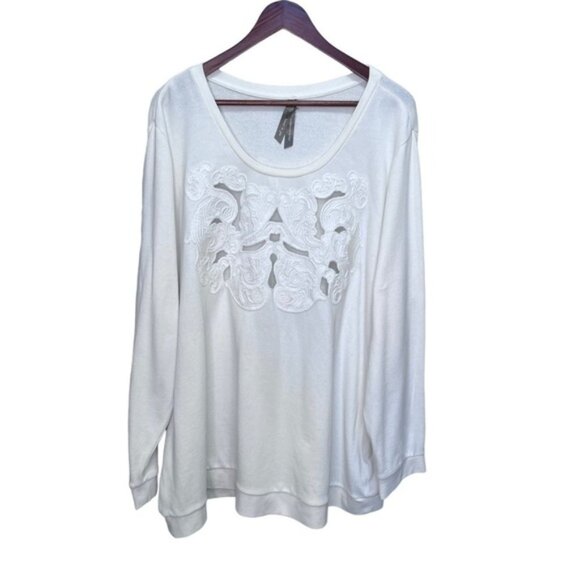 Pennington’s White Lightweight Embroidered Crewneck Sweater Size 3x - Picture 1 of 7